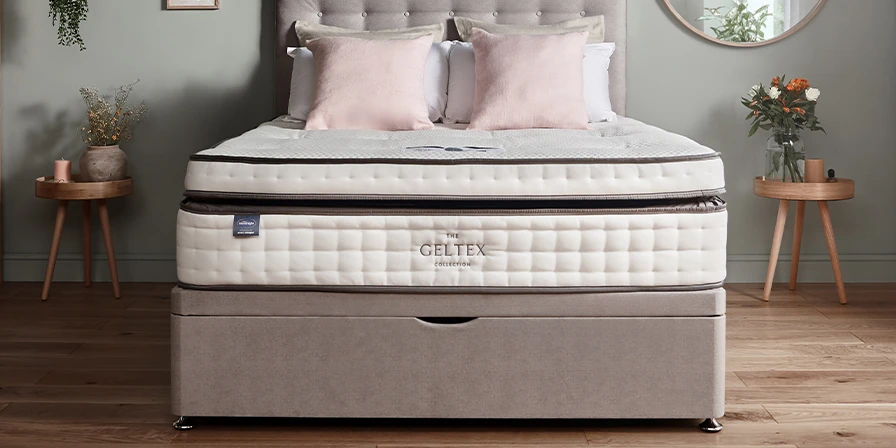Divan bed base and mattress in a bedroom