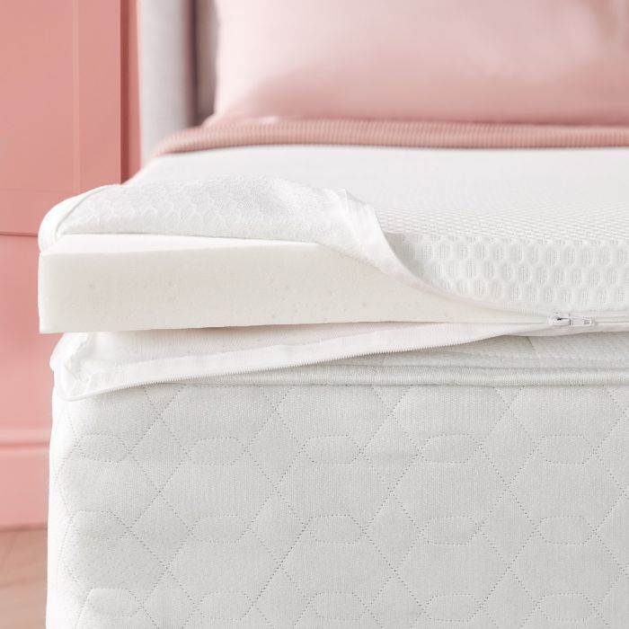 An unzipped Silentnight impress 5cm mattress topper to showcase the memory foam inside