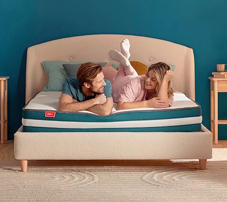 Couple lying on a just bliss mattress