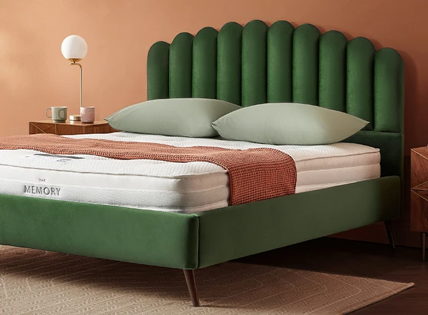Oriana bed frame in rainforest smooth velvet