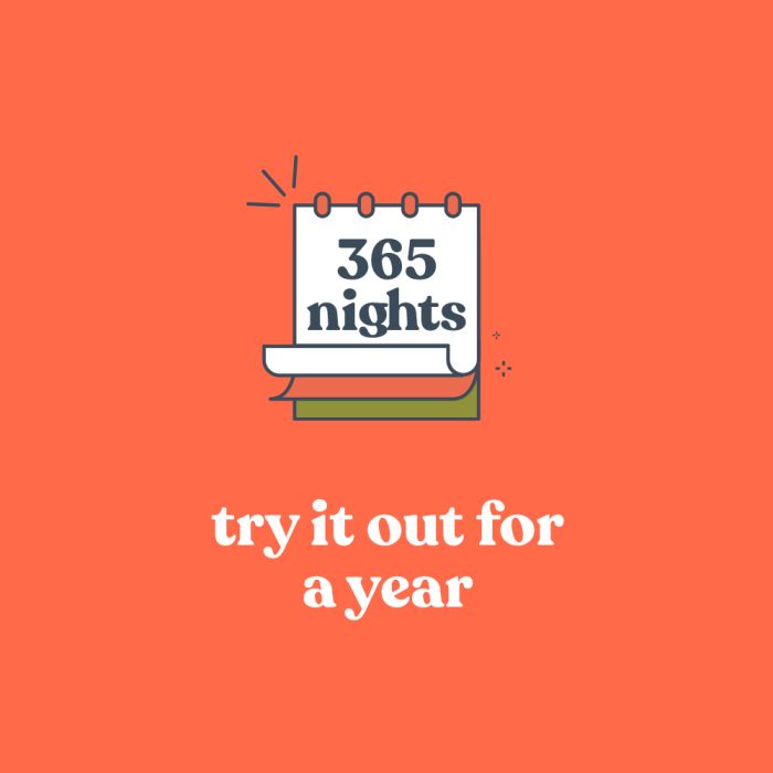 365 night sleep trial, try it out for a year