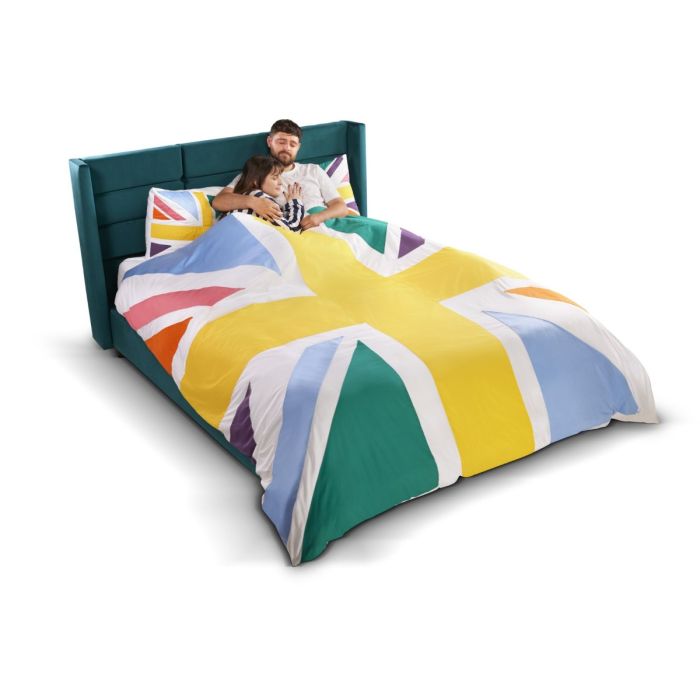 people sleeping in the silentnight union jack duvet cover set