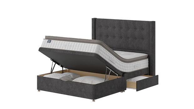 Half ottoman divan storage bed with 2 full drawers